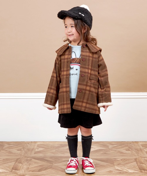 KP(ケーピー)の「ビッグカラーウールチェックコート(90~130)(ダウンジャケット/コート・キッズ・レッド/ブラウン・90cm/100cm/110cm/120cm/130cm)」の10枚目の写真