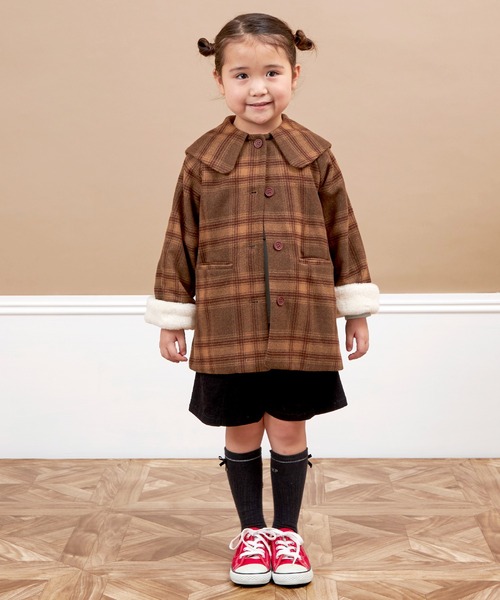 KP(ケーピー)の「ビッグカラーウールチェックコート(90~130)(ダウンジャケット/コート・キッズ・レッド/ブラウン・90cm/100cm/110cm/120cm/130cm)」の13枚目の写真