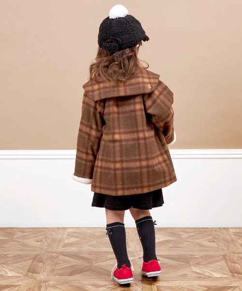 KP(ケーピー)の「ビッグカラーウールチェックコート(90~130)(ダウンジャケット/コート・キッズ・レッド/ブラウン・90cm/100cm/110cm/120cm/130cm)」の12枚目の写真
