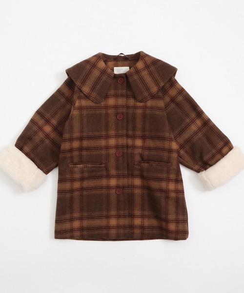 KP(ケーピー)の「ビッグカラーウールチェックコート(90~130)(ダウンジャケット/コート・キッズ・レッド/ブラウン・90cm/100cm/110cm/120cm/130cm)」の15枚目の写真