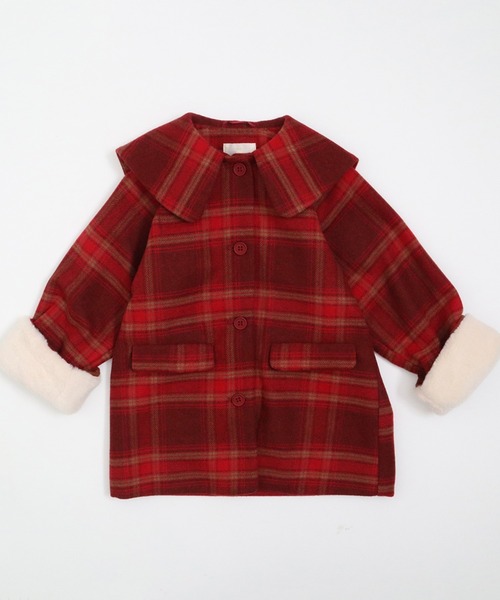 KP(ケーピー)の「ビッグカラーウールチェックコート(90~130)(ダウンジャケット/コート・キッズ・レッド/ブラウン・90cm/100cm/110cm/120cm/130cm)」の14枚目の写真