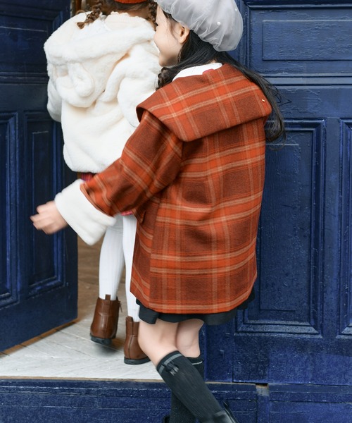 KP(ケーピー)の「ビッグカラーウールチェックコート(90~130)(ダウンジャケット/コート・キッズ・レッド/ブラウン・90cm/100cm/110cm/120cm/130cm)」の7枚目の写真