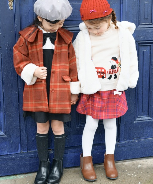 KP(ケーピー)の「ビッグカラーウールチェックコート(90~130)(ダウンジャケット/コート・キッズ・レッド/ブラウン・90cm/100cm/110cm/120cm/130cm)」の3枚目の写真