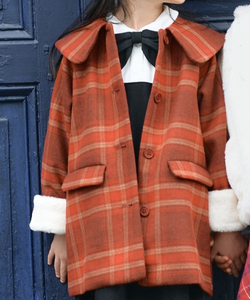 KP(ケーピー)の「ビッグカラーウールチェックコート(90~130)(ダウンジャケット/コート・キッズ・レッド/ブラウン・90cm/100cm/110cm/120cm/130cm)」の5枚目の写真