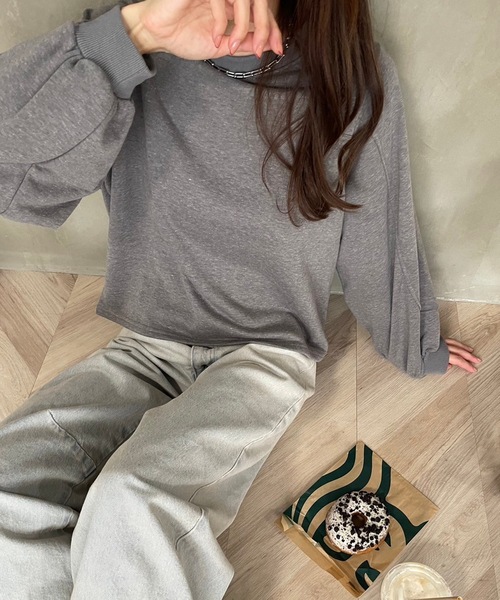 M y u（ミュー）の「ショート丈ルーズスウェットトップス（スウェット・レディース・グレー/ブルー/ブラック/オートミール・FREE）」の8枚目の写真