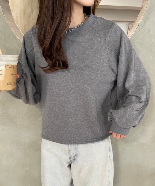 M y u（ミュー）の「ショート丈ルーズスウェットトップス（スウェット・レディース・グレー/ブルー/ブラック/オートミール・FREE）」の20枚目の写真