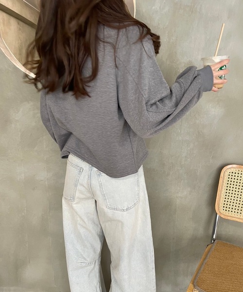 M y u（ミュー）の「ショート丈ルーズスウェットトップス（スウェット・レディース・グレー/ブルー/ブラック/オートミール・FREE）」の12枚目の写真