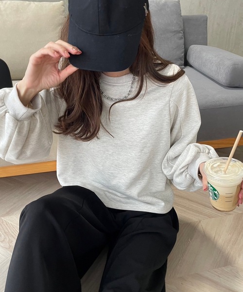 M y u（ミュー）の「ショート丈ルーズスウェットトップス（スウェット・レディース・グレー/ブルー/ブラック/オートミール・FREE）」の13枚目の写真