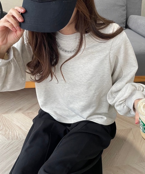 M y u（ミュー）の「ショート丈ルーズスウェットトップス（スウェット・レディース・グレー/ブルー/ブラック/オートミール・FREE）」の14枚目の写真