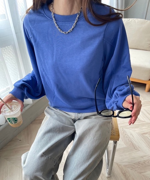 M y u（ミュー）の「ショート丈ルーズスウェットトップス（スウェット・レディース・グレー/ブルー/ブラック/オートミール・FREE）」の16枚目の写真