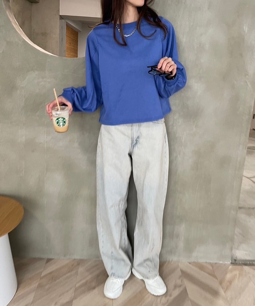 M y u（ミュー）の「ショート丈ルーズスウェットトップス（スウェット・レディース・グレー/ブルー/ブラック/オートミール・FREE）」の18枚目の写真