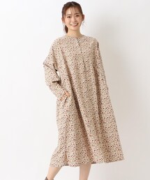 コーデュロイ小花柄プリント前開きワンピース