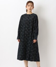 コーデュロイ小花柄プリント前開きワンピース