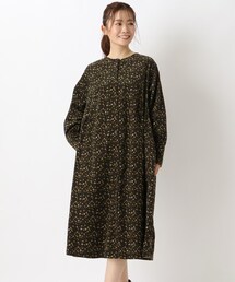 コーデュロイ小花柄プリント前開きワンピース