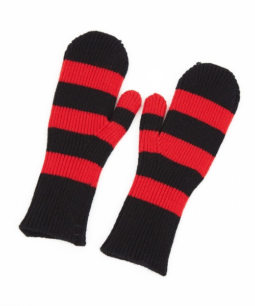 an meets zakka（アンミツザッカ）の「an meets zakka ボーダーリブ編みニットミトン（手袋・レディース・レッド/ピンク/ブルー/ホワイト×ブラック・ONESIZE）」の10枚目の写真