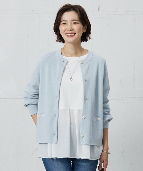 J.PRESS(ジェイプレス)の「【洗える】ORGANIC GASS COTTON クルーネック アウター(その他アウター・レディース・ネイビー系/ベージュ系/サックスブルー系・T13)」の3枚目の写真