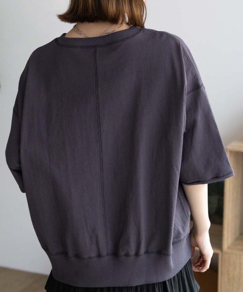 Dickies（ディッキーズ）の「Dickies 配色ステッチ５分丈袖Ｔシャツ（Tシャツ/カットソー・レディース・スミクロ/オートミール/ラベンダー・フリー）」の12枚目の写真