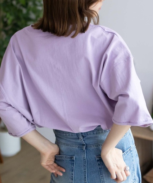 Dickies（ディッキーズ）の「Dickies 配色ステッチ５分丈袖Ｔシャツ（Tシャツ/カットソー・レディース・スミクロ/オートミール/ラベンダー・フリー）」の16枚目の写真