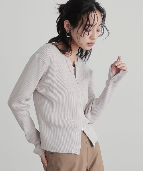 n'OrLABEL（ノアールレーベル）の「『綿ニットダブルジップリブカーディガン』（カーディガン/ボレロ・レディース・ブラック/ブルー/グレイッシュベージュ・2/1）」の2枚目の写真