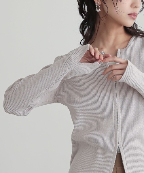 n'OrLABEL（ノアールレーベル）の「『綿ニットダブルジップリブカーディガン』（カーディガン/ボレロ・レディース・ブラック/ブルー/グレイッシュベージュ・2/1）」の6枚目の写真