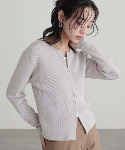 n'OrLABEL（ノアールレーベル）の「『綿ニットダブルジップリブカーディガン』（カーディガン/ボレロ・レディース・ブラック/ブルー/グレイッシュベージュ・2/1）」の5枚目の写真