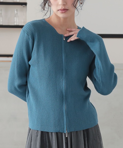 n'OrLABEL（ノアールレーベル）の「『綿ニットダブルジップリブカーディガン』（カーディガン/ボレロ・レディース・ブラック/ブルー/グレイッシュベージュ・2/1）」の22枚目の写真