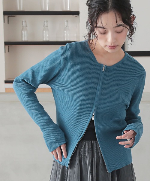 n'OrLABEL（ノアールレーベル）の「『綿ニットダブルジップリブカーディガン』（カーディガン/ボレロ・レディース・ブラック/ブルー/グレイッシュベージュ・2/1）」の20枚目の写真