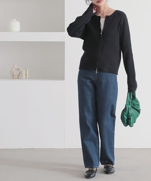 n'OrLABEL（ノアールレーベル）の「『綿ニットダブルジップリブカーディガン』（カーディガン/ボレロ・レディース・ブラック/ブルー/グレイッシュベージュ・2/1）」の17枚目の写真