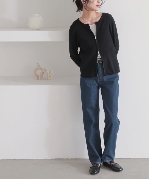 n'OrLABEL（ノアールレーベル）の「『綿ニットダブルジップリブカーディガン』（カーディガン/ボレロ・レディース・ブラック/ブルー/グレイッシュベージュ・2/1）」の15枚目の写真