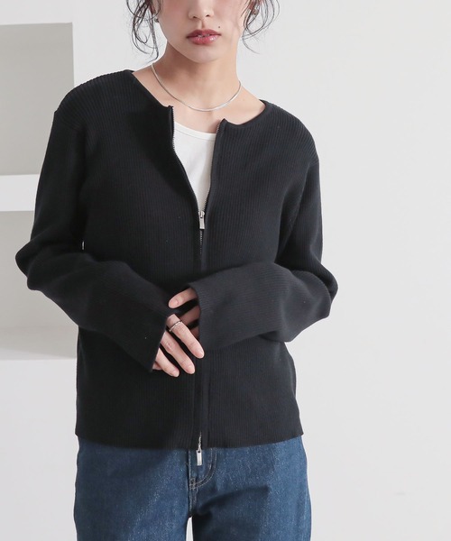 n'OrLABEL（ノアールレーベル）の「『綿ニットダブルジップリブカーディガン』（カーディガン/ボレロ・レディース・ブラック/ブルー/グレイッシュベージュ・2/1）」の14枚目の写真