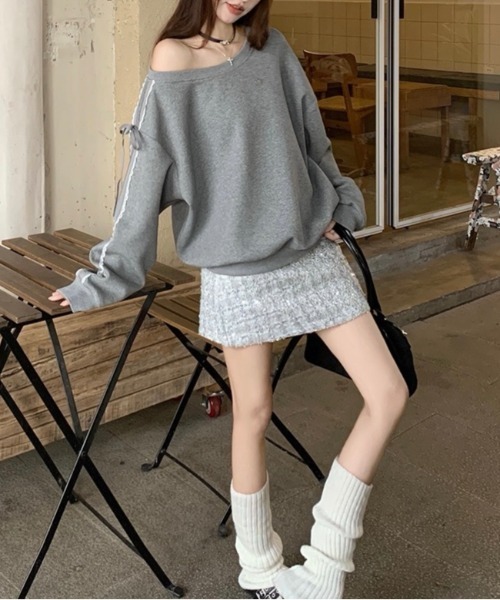 LADY LIKE（レディライク）の「レースリボン付きワンショルダースウェット（スウェット・レディース・ネイビー/グレー・M）」の13枚目の写真
