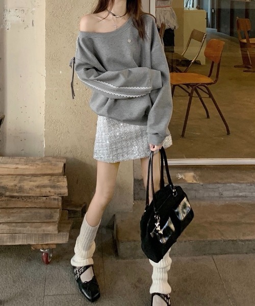 LADY LIKE（レディライク）の「レースリボン付きワンショルダースウェット（スウェット・レディース・ネイビー/グレー・M）」の14枚目の写真