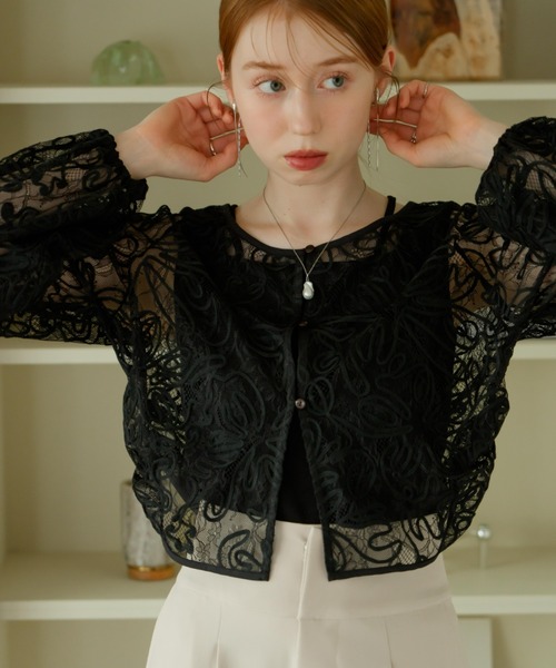 hinari（ヒナリ）の「マルチウェイレースブラウス（カーディガン/ボレロ・レディース・ブラック/アイボリー・FREE）」の15枚目の写真