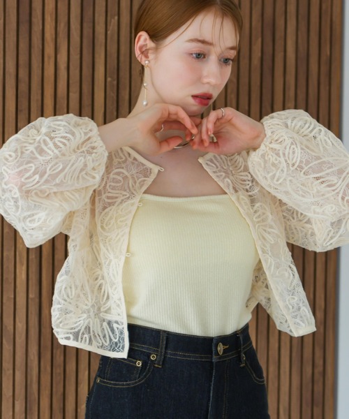 hinari（ヒナリ）の「マルチウェイレースブラウス（カーディガン/ボレロ・レディース・ブラック/アイボリー・FREE）」の4枚目の写真