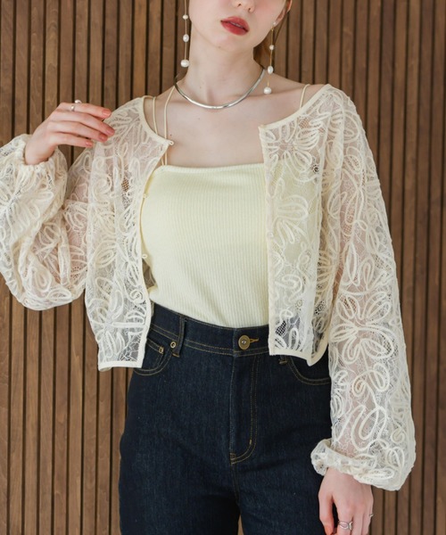 hinari（ヒナリ）の「マルチウェイレースブラウス（カーディガン/ボレロ・レディース・ブラック/アイボリー・FREE）」の3枚目の写真