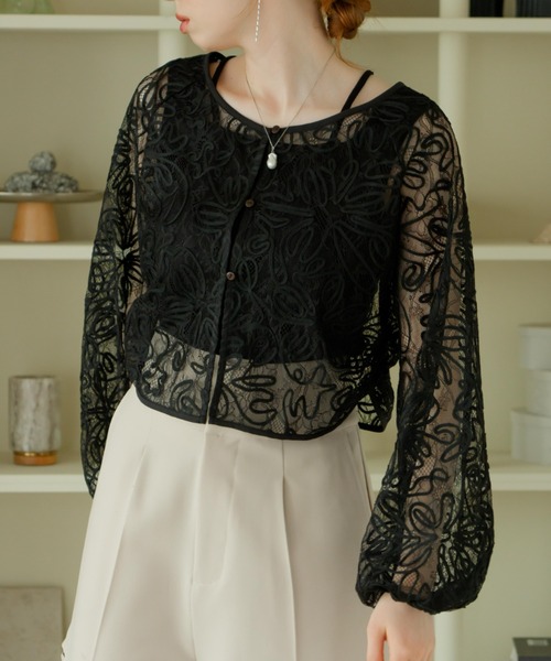 hinari（ヒナリ）の「マルチウェイレースブラウス（カーディガン/ボレロ・レディース・ブラック/アイボリー・FREE）」の16枚目の写真