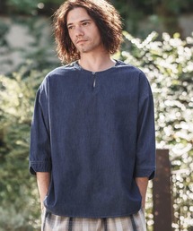 ms5951-Silky Denim 3-4 Sleeve Skipper Pullover Shirts 7分袖プルオーバーシャツ