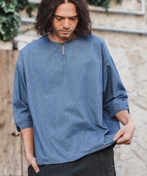 ms5951-Silky Denim 3-4 Sleeve Skipper Pullover Shirts 7分袖プルオーバーシャツ