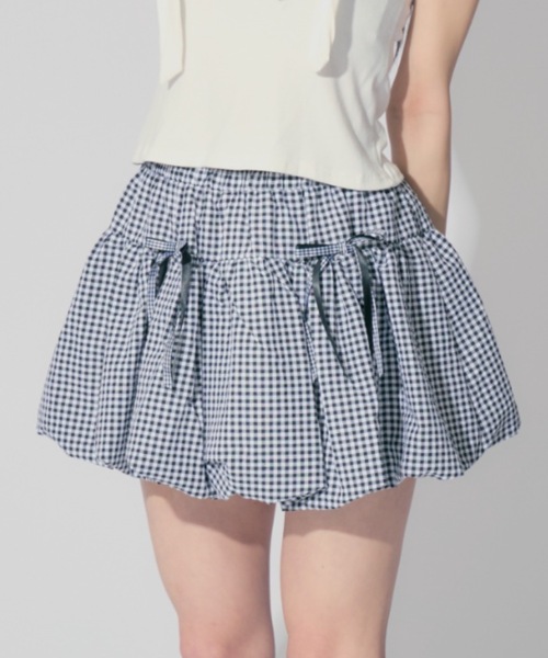 ALLuRing ChaRm（アリュリングチャーム）の「Ribbon Balloon Mini Skirt / リボンバルーンミニスカート スカートパンツ（スカート・レディース・ホワイト/ブラック/ブルー/ブラック系その他・FREE）」の3枚目の写真