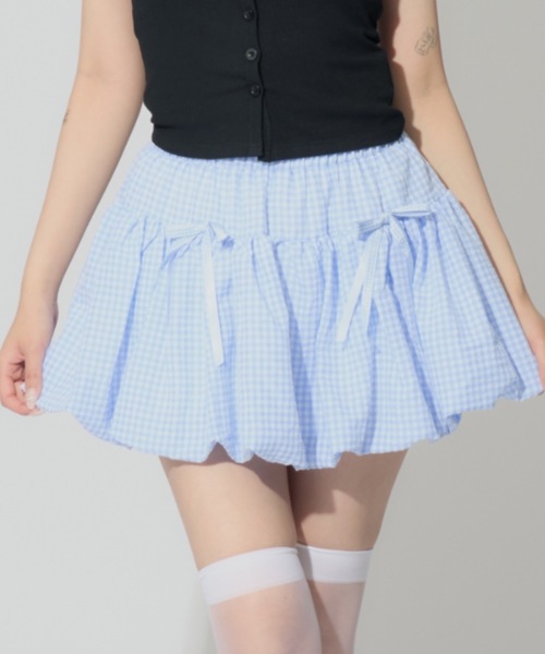 ALLuRing ChaRm（アリュリングチャーム）の「Ribbon Balloon Mini Skirt / リボンバルーンミニスカート スカートパンツ（スカート・レディース・ホワイト/ブラック/ブルー/ブラック系その他・FREE）」の4枚目の写真