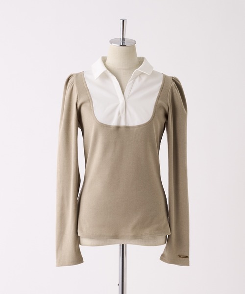 one after another NICE CLAUP（ワンアフターアナザーナイスクラップ）の「ドッキングシャツトップス（Tシャツ/カットソー・レディース・ブラック/ネイビー/ベージュ/杢グレー・FREE）」の10枚目の写真