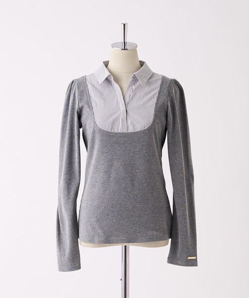 one after another NICE CLAUP（ワンアフターアナザーナイスクラップ）の「ドッキングシャツトップス（Tシャツ/カットソー・レディース・ブラック/ネイビー/ベージュ/杢グレー・FREE）」の12枚目の写真