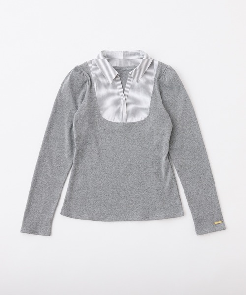 one after another NICE CLAUP（ワンアフターアナザーナイスクラップ）の「ドッキングシャツトップス（Tシャツ/カットソー・レディース・ブラック/ネイビー/ベージュ/杢グレー・FREE）」の8枚目の写真