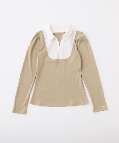 one after another NICE CLAUP（ワンアフターアナザーナイスクラップ）の「ドッキングシャツトップス（Tシャツ/カットソー・レディース・ブラック/ネイビー/ベージュ/杢グレー・FREE）」の9枚目の写真