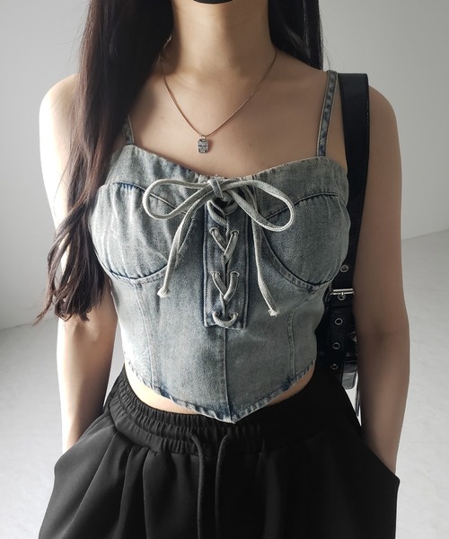 【新品未使用】Ameri RIB MIX DENIM BUSTIER ビスチェ 新品未使用】Ameri RIB MIX DENIM BUSTIER ビスチェ