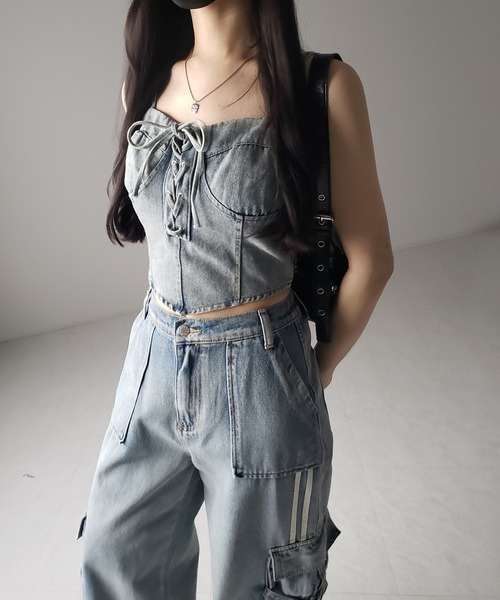 PRADA ジップ　リボン　デニムコルセット　デニムビスチェ PRADA ジップ リボン デニムコルセット デニムビスチェ - メルカリ