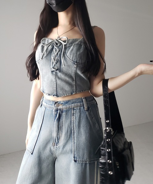 PRADA ジップ　リボン　デニムコルセット　デニムビスチェ PRADA ジップ リボン デニムコルセット デニムビスチェ