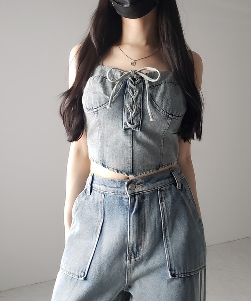 PRADA ジップ　リボン　デニムコルセット　デニムビスチェ PRADA ジップ リボン デニムコルセット デニムビスチェ - メルカリ