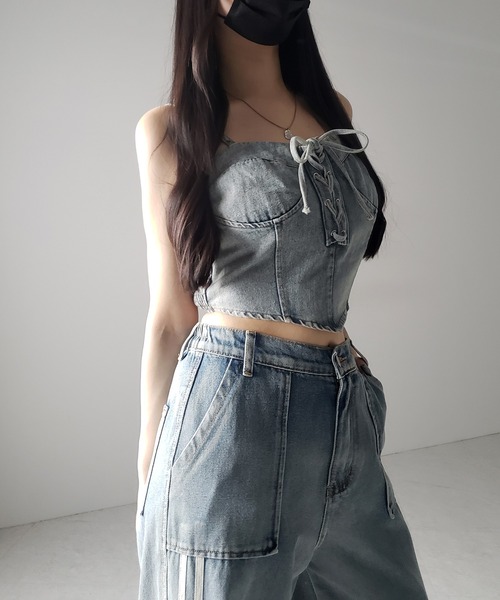 PRADA ジップ　リボン　デニムコルセット　デニムビスチェ PRADA ジップ リボン デニムコルセット デニムビスチェ