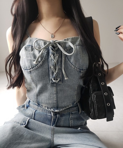 PRADA ジップ　リボン　デニムコルセット　デニムビスチェ PRADA ジップ リボン デニムコルセット デニムビスチェ - メルカリ